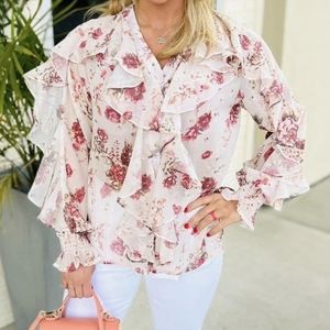 ANDTHEWHY Floral Ruffle Blouse